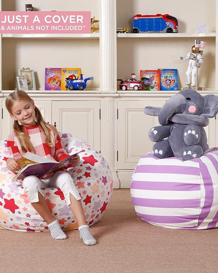 Aubliss Stuffed Animal Bean Bag Storage Chair, Beanbag Covers Only for Organizing Plush Toys, Turns into Bean Bag Seat for Kids When Filled, Medium 32"-Canvas Pattern Sparkling Star - LeafyLoom