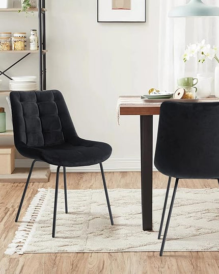 NicBex Velvet Dining Chairs, Upholstered Reception Chairs, Tufted Accent Chair with Metal Legs for Home Kitchen, Living Room, Set of 2, Black - LeafyLoom