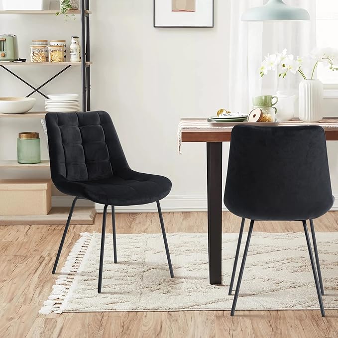 NicBex Velvet Dining Chairs, Upholstered Reception Chairs, Tufted Accent Chair with Metal Legs for Home Kitchen, Living Room, Set of 2, Black - LeafyLoom