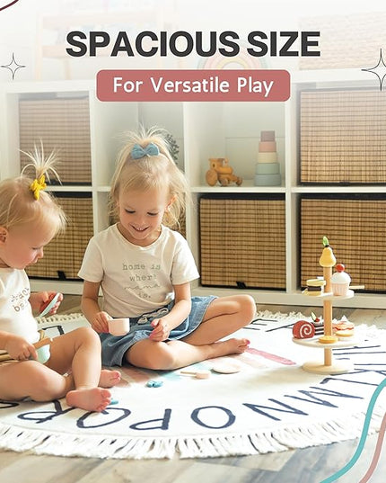 Round ABC Rug for Kids Playroom - 4ft Lovely Boho Rainbow Rug, Ultra Soft & Non Slip - Alphabet Circle Area Carpet for Nursery Toddler Baby Room - Colorful Cute Decor Mat for Girl & Boy, 47 inch - LeafyLoom