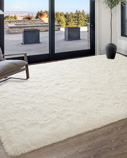 Softlife Rug for Bedroom 3x5 Feet Area Rug for Living Room Super Soft Shaggy Rugs for Kids Room Fluffy Fuzzy Carpets Long Plush Bedside Rug Nursery Christmas Home Decor for Boys Girls, Creamy White - LeafyLoom