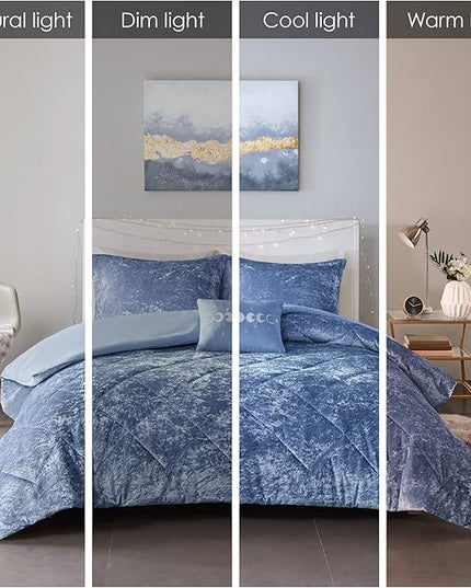 Intelligent Design Twin Duvet Cover Set, Velvet Twin Duvet Set, Luxury Diamond Quilting Blue Duvet Cover, Fluffy Duvet Cover with Decorative Pillow and 1 Sham, 3 Pieces, Blue, Twin/Twin XL - LeafyLoom