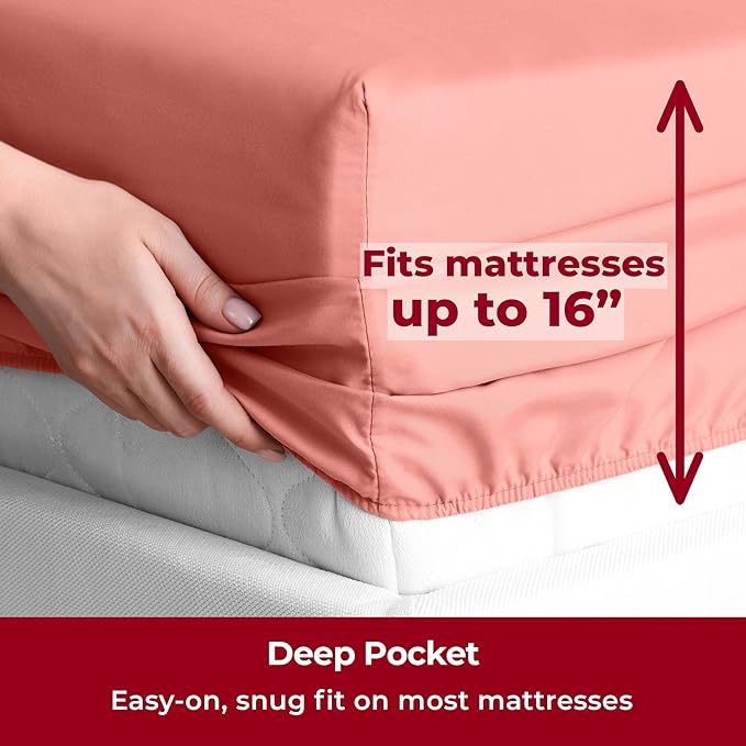 Mellanni Full Sheets Set - 4 PC Iconic Collection Bedding Sheets & Pillowcases - Hotel Luxury, Extra Soft, Cooling Bed Sheets - Deep Pocket up to 16 inch (Full, Coral) - LeafyLoom