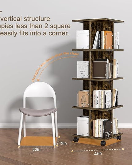 VECELO 4-Tier Rolling Bookshelf, Mobile Book Rack with Acrylic Windows, Storage Organizer Holder with Wheels for Bedroom, Living Room Home and Office, Space Saving, Brown - LeafyLoom