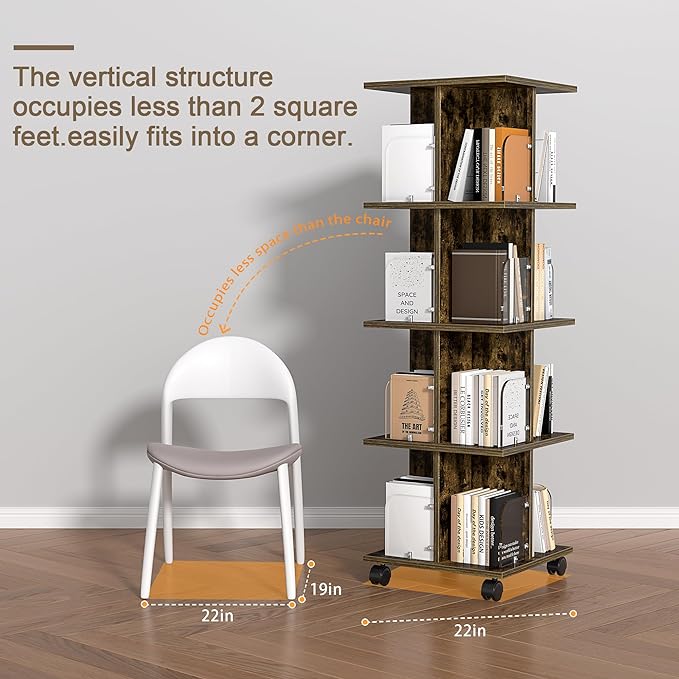VECELO 4-Tier Rolling Bookshelf, Mobile Book Rack with Acrylic Windows, Storage Organizer Holder with Wheels for Bedroom, Living Room Home and Office, Space Saving, Brown - LeafyLoom