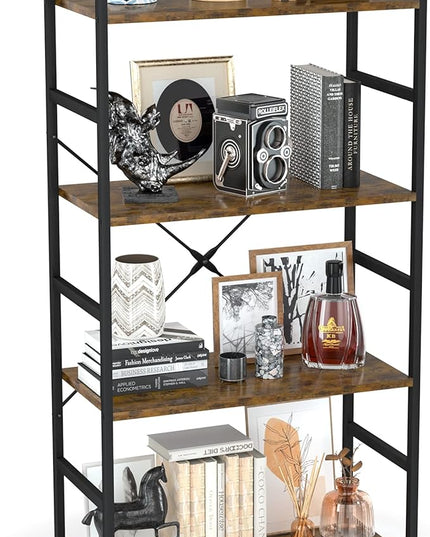 OTK 4 Tier Bookshelf, Tall Bookcase, Office Shelf Storage Organizer, Modern Book Shelf for Living Room, Bedroom, and Home Office, Vintage - LeafyLoom