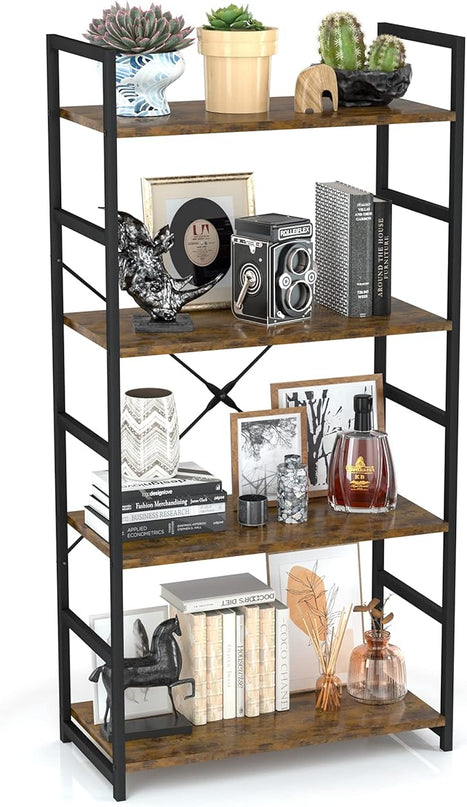 OTK 4 Tier Bookshelf, Tall Bookcase, Office Shelf Storage Organizer, Modern Book Shelf for Living Room, Bedroom, and Home Office, Vintage - LeafyLoom