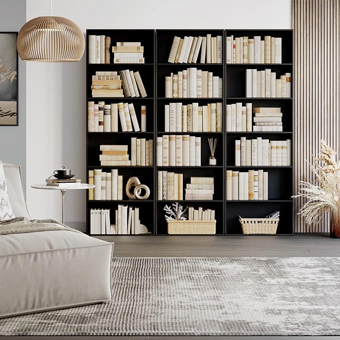 FOTOSOK 6-Tier Open Bookcase and Bookshelf, Freestanding Display Storage Shelves Tall Bookcase for Bedroom, Living Room and Office, Black - LeafyLoom