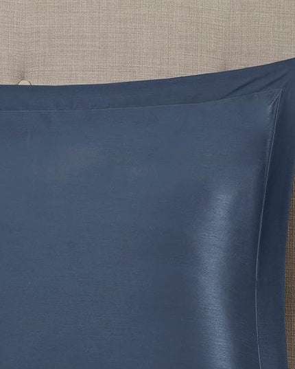 Madison Park Essentials Brystol 24 Piece Room in a Bag Faux Silk Comforter Jacquard Paisley Design Matching Curtains Down Alternative All Season Bedding-Set, King(104 in x 92 in), Navy 24 Piece - LeafyLoom