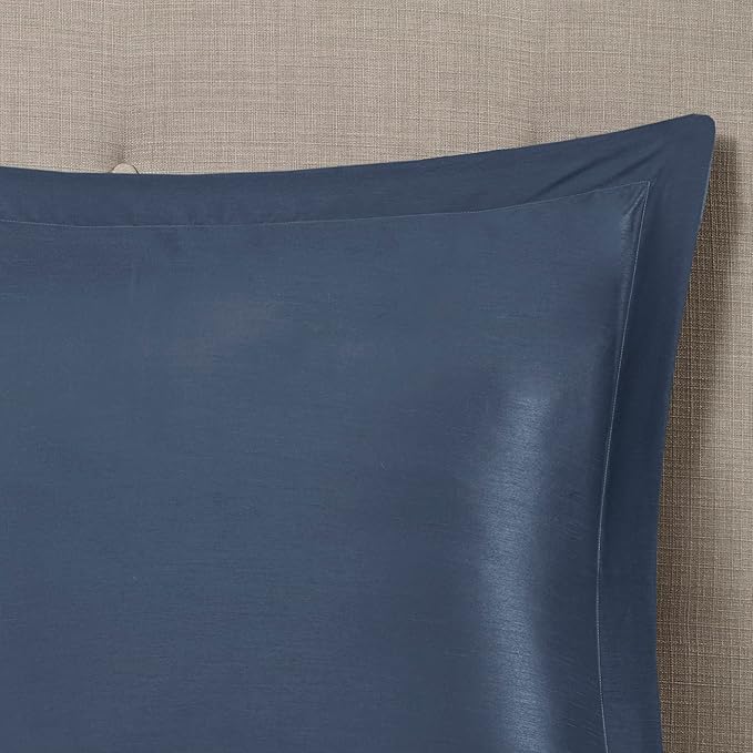 Madison Park Essentials Brystol 24 Piece Room in a Bag Faux Silk Comforter Jacquard Paisley Design Matching Curtains Down Alternative All Season Bedding-Set, King(104 in x 92 in), Navy 24 Piece - LeafyLoom