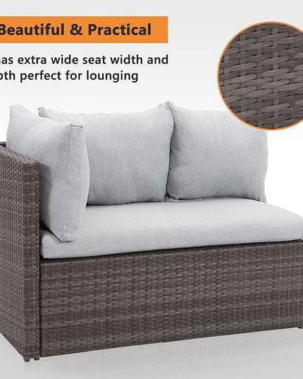 Solaste 7 Piece Patio Furniture Set, All Weather Wicker Patio Conversation Sets with Cushion Seat & Pillows, Outdoor Dining Set, Patio Furniture Outdoor Sectional, Grey - LeafyLoom