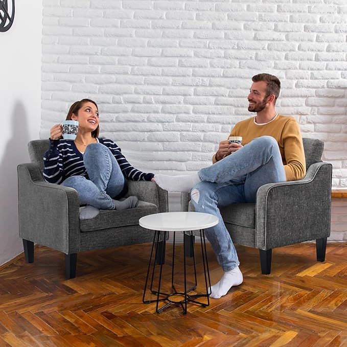 VINGLI Accent Chairs Set of 2 for Living Room Chairs Mid Century Modern Chair Soft Chenille Sofa Chair Upholstered Arm Chair Comfy Chair for Bedroom, Play Room, Apartment (Light Grey) - LeafyLoom