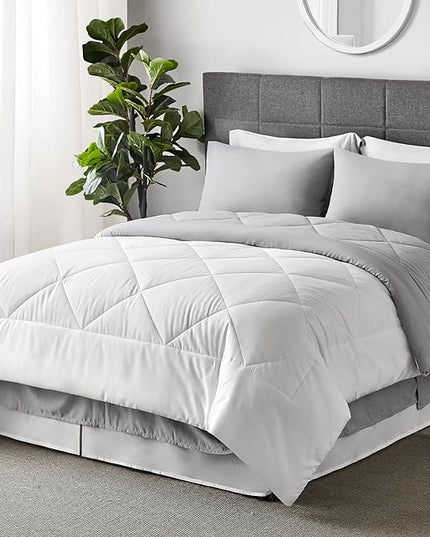 Bedsure White California King Comforter Set - 7 Pieces Reversible Bed Set Bed in a Bag California King with Comforters, Sheets, Pillowcases & Shams, California King Bedding Sets - LeafyLoom