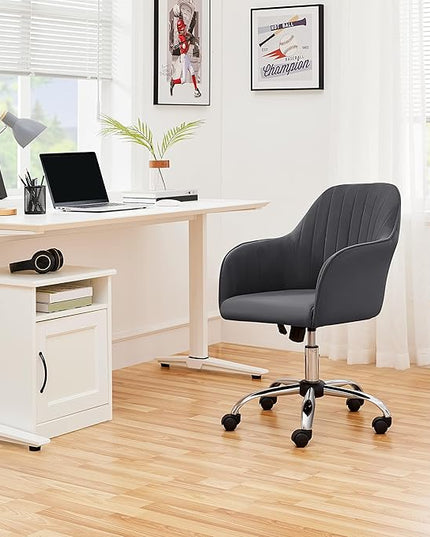 Yaheetech Modern Velvet Desk Chair Soft Height-Adjustable Swivel Computer Chair for Makeup Room Living Room Bedroom Soft Upholstered Office Chair Gray - LeafyLoom