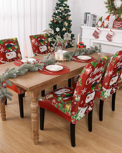 U'Artlines Christmas Chair Covers Set of 4, Removable Washable Merry Christmas Dining Chair Seat Covers Stretch Protector Slipcovers for Dining Room Kitchen Holiday Party Decor, Snowman UArtlines