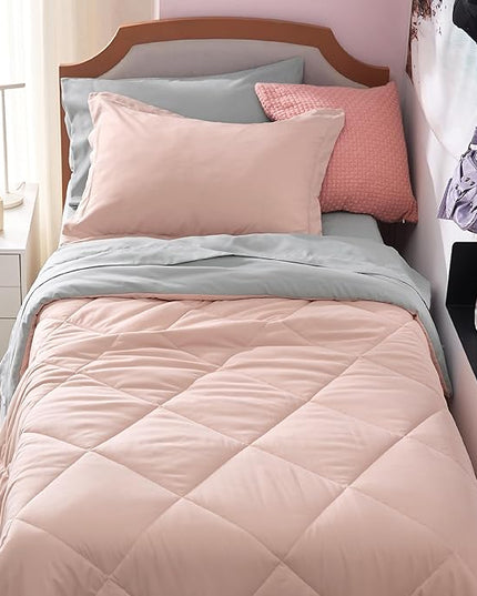 Bedsure Blush Pink Twin Comforter Set - 5 Pieces Reversible Twin Bed in a Bag, Extra Long Twin Bed Set with Comforters, Sheets, Pillowcase & Sham, Twin Bedding Sets for College - LeafyLoom