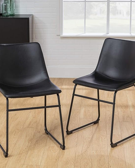 Walker Edison Douglas Urban Industrial Faux Leather Armless Dining Chairs, Set of 2, Black - LeafyLoom
