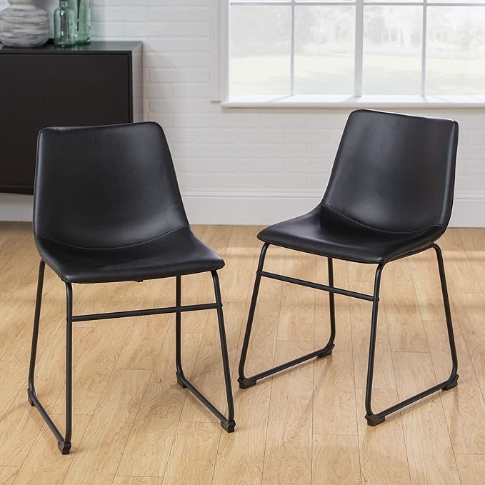 Walker Edison Douglas Urban Industrial Faux Leather Armless Dining Chairs, Set of 2, Black - LeafyLoom