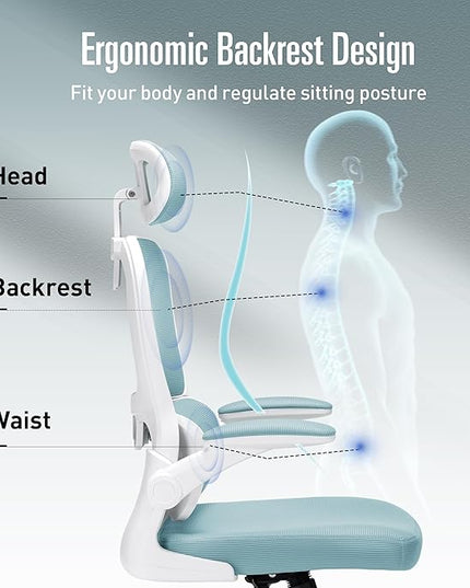 Office Chair, Ergonomic Office Chair Desk Chair with Headrest, High Back Mesh Computer Chairs for Home Office with Adjustable Back Support, 350lbs Comfortable Blue Office Chair, Tilt Lock - LeafyLoom