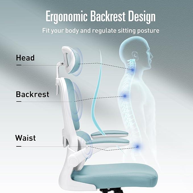 Office Chair, Ergonomic Office Chair Desk Chair with Headrest, High Back Mesh Computer Chairs for Home Office with Adjustable Back Support, 350lbs Comfortable Blue Office Chair, Tilt Lock - LeafyLoom