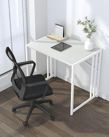 Small Folding Desk 32 inch, No Assembly Required Small Office Desk, Writing Gaming Computer Camping Desk, White - LeafyLoom