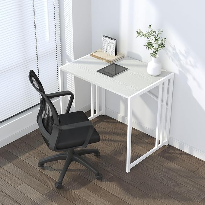 Small Folding Desk 32 inch, No Assembly Required Small Office Desk, Writing Gaming Computer Camping Desk, White - LeafyLoom