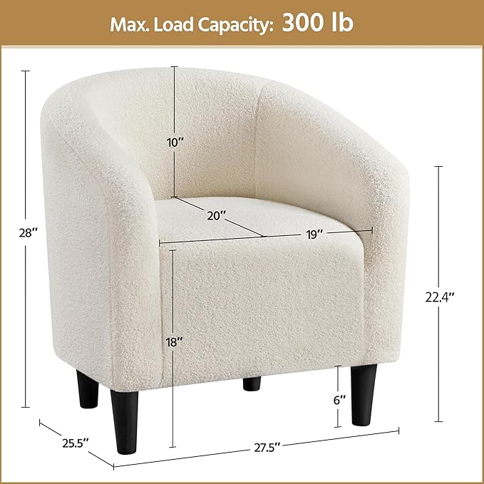 Yaheetech Accent Barrel Chair, Faux Fur Club Chair, Furry Sherpa Elegant and Cozy, Soft Padded Armchair, Suitable for Living Room Bedroom Reception Room Office, Ivory - LeafyLoom