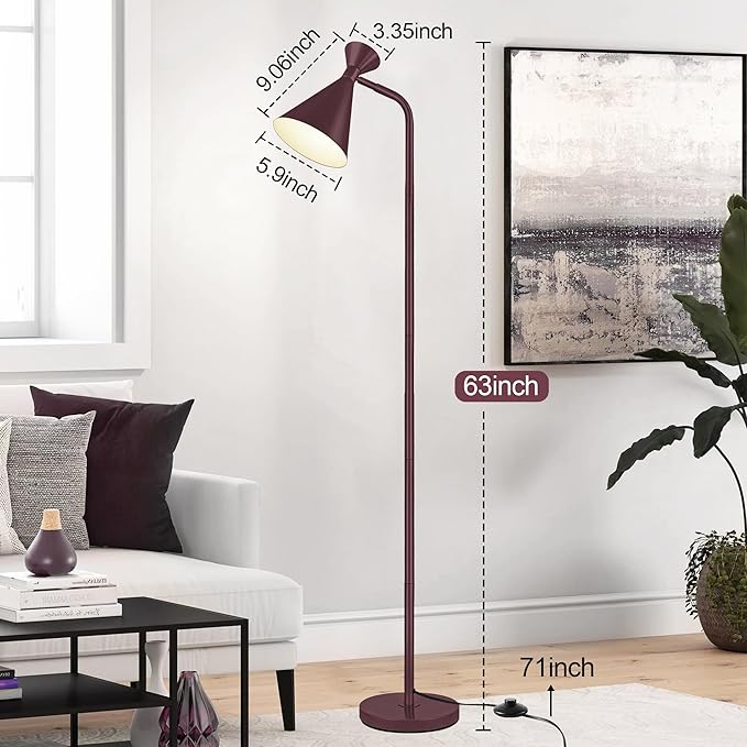 PARTPHONER Floor Lamp for Living Room, Modern Adjustable Metal Heads Standing Lamps, Simple Design Brown Floor Lamp with Foot Switch for Bedroom, Office, Kids Room, Reading, Working(Bulb Not Included) - LeafyLoom