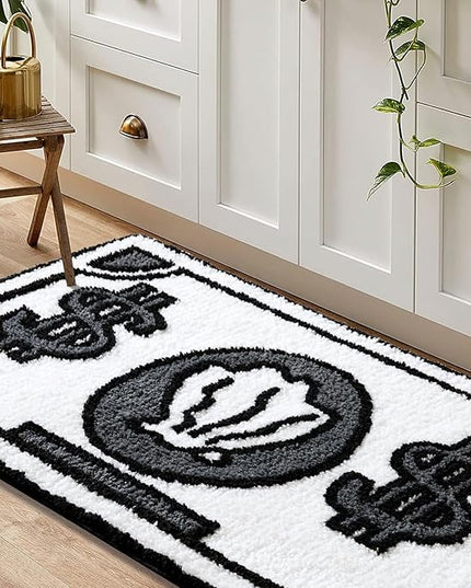 RoomTalks Boho Cute Rugs for Bathroom Kitchen Dorm Bedroom Aesthetic, 2x3 Small Area Rugs Throw Carpet, Black and White Funky Trendy Cool Bath Mat Non Slip Washable Cartoon Kids Bathroom Rugs Decor - LeafyLoom