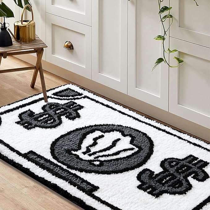 RoomTalks Boho Cute Rugs for Bathroom Kitchen Dorm Bedroom Aesthetic, 2x3 Small Area Rugs Throw Carpet, Black and White Funky Trendy Cool Bath Mat Non Slip Washable Cartoon Kids Bathroom Rugs Decor - LeafyLoom