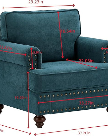 Upholstered Single Sofa Chair with Metal Legs, Modern Armchairs with Nailhead Trim for Living Room,Bedroom and Office, Lake Green, 60.83" W - LeafyLoom