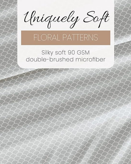 4 Piece King Bedding Sheet Set (Gray Scallops) - Sleep Better Than Ever with These Ultra-Soft & Cooling Bed Sheets for Your King Size Bed - Deep Pocket Fits 16" Mattress - LeafyLoom