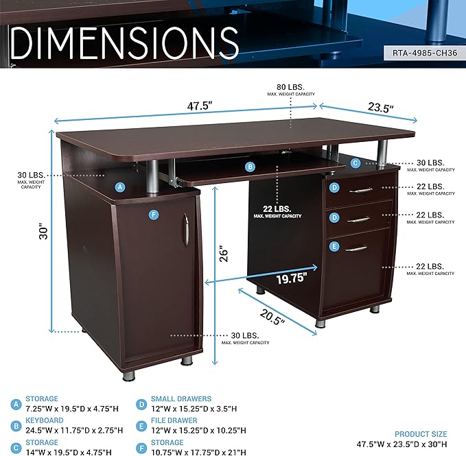 NicBex Laik-DW-00044-DX Desks, 47.5" W x 23.5" D x 30" H, Chocolate - LeafyLoom