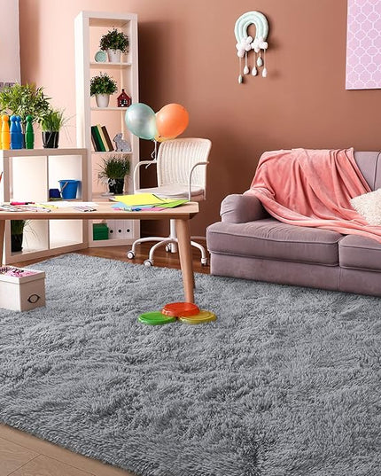 Super Soft Fluffy Shaggy Rugs for Living Room Bedroom, Fuzzy Plush Area Rugs for Girls Kids Room Nursery Home Decor, Furry Dorm Throw Rug Cute Non-Slip Indoor Floor Carpet 5x8 Feet, Grey - LeafyLoom