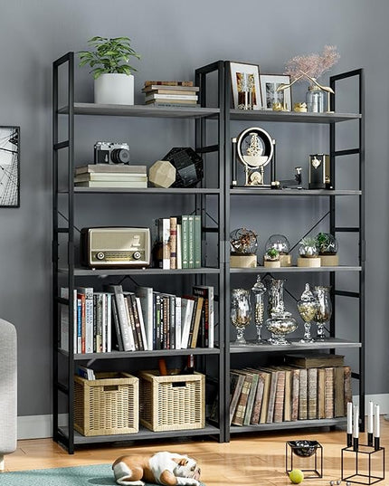 OTK 5 Tier Bookshelf, Tall Bookcase, Office Shelf Storage Organizer, Modern Book Shelf for Living Room, Bedroom, and Home Office, Dark Grey - LeafyLoom