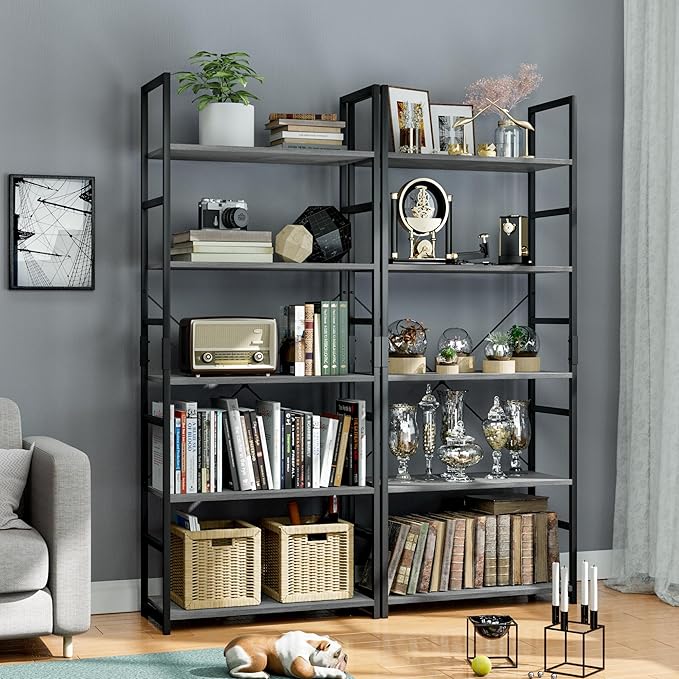 OTK 5 Tier Bookshelf, Tall Bookcase, Office Shelf Storage Organizer, Modern Book Shelf for Living Room, Bedroom, and Home Office, Dark Grey - LeafyLoom