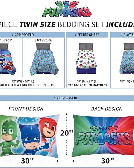 Franco Kids Bedding Super Soft Comforter and Sheet Set, 4 Piece Twin Size, PJ Masks - LeafyLoom