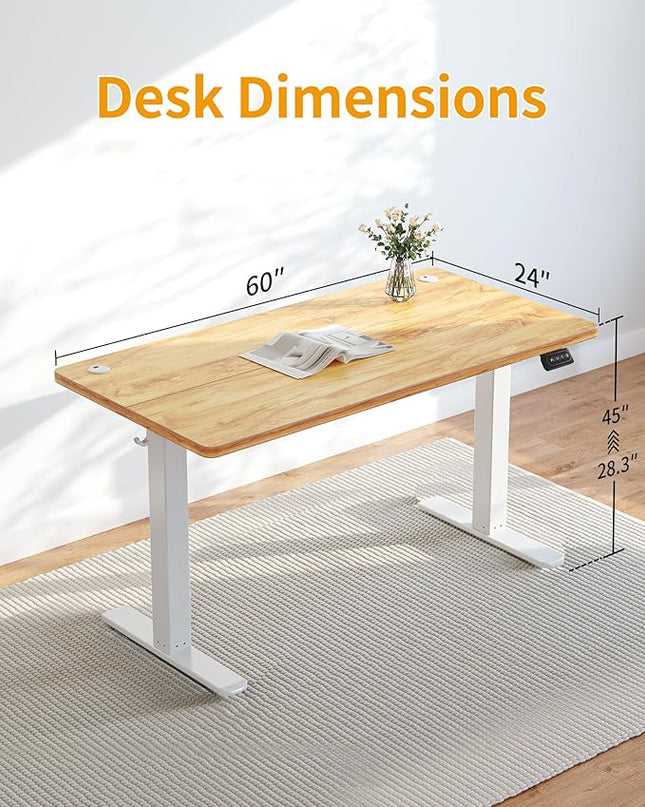 CubiCubi Electric Standing Desk, 63 x 24 Inches Height Adjustable Sit Stand Desk, Ergonomic Home Office Computer Workstation, Light Rustic Brown - LeafyLoom