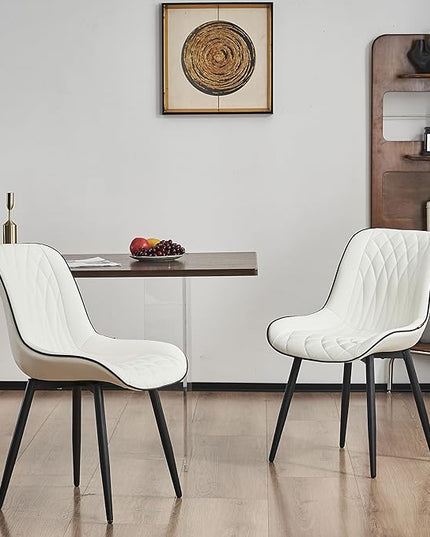 YOUNIKE White Dining Chairs set of 2 with High Backs Mid Century Modern Kitchen & Dining Room Chairs PU Faux Leather Upholstered sillas de comedor Comfortable Large Padded Accent Chair with Metal Legs - LeafyLoom