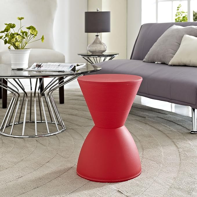 Modway Haste Contemporary Modern Hourglass Accent Stool in Red - LeafyLoom