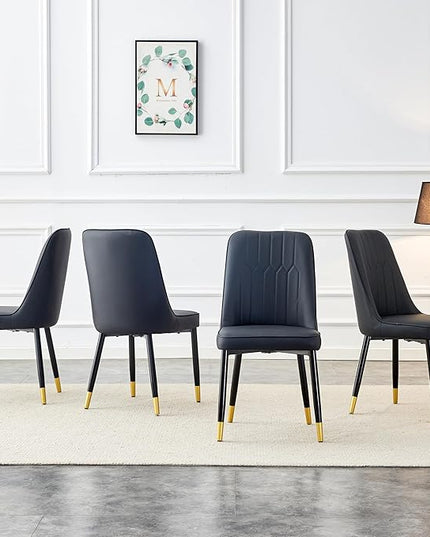 Modern Set of 4, Faux Leather Dining PU Upholstered Black Kitchen Chair Golden Metal Legs for Home Living Room, Restaurant, 4 Piece - LeafyLoom