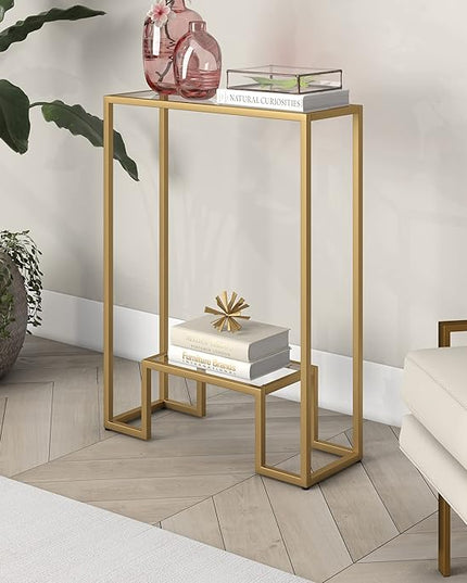 Henn&Hart 22" Wide Rectangular Console Table in Brass, Entryway Table, Accent Table for Living Room, Hallway - LeafyLoom