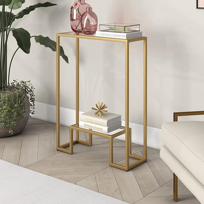 Henn&Hart 22" Wide Rectangular Console Table in Brass, Entryway Table, Accent Table for Living Room, Hallway - LeafyLoom