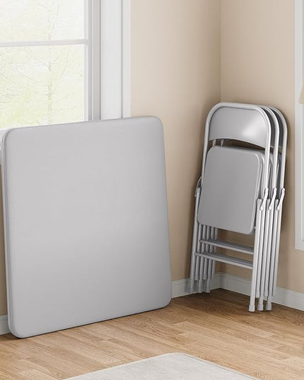 IDEALHOUSE Portable Folding Card Table and Chair Set of 5, PU Upholstered Foldable Table, and All Metal Folding Chairs, Table and Chairs Suitable for Dining Room, Living Room, Office, Camping - LeafyLoom