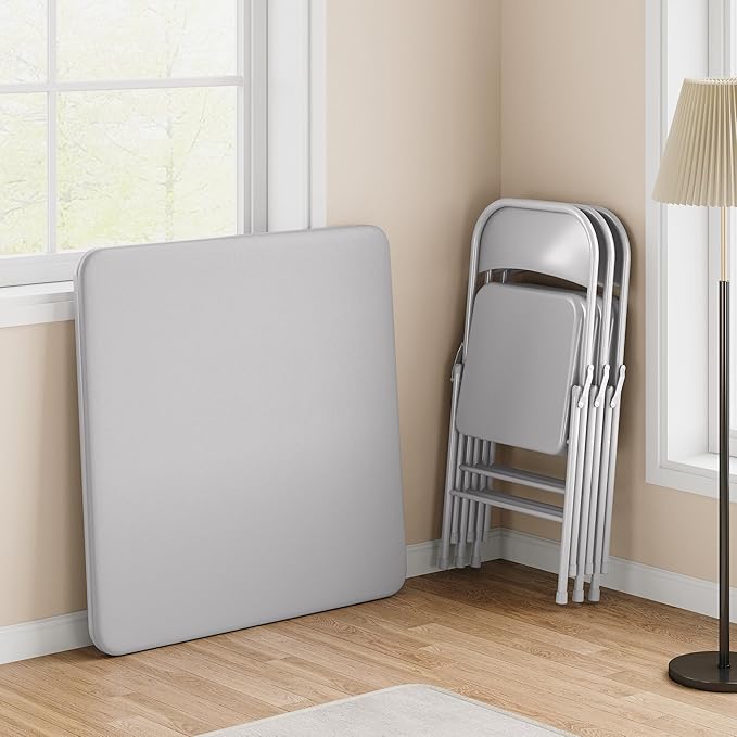 IDEALHOUSE Portable Folding Card Table and Chair Set of 5, PU Upholstered Foldable Table, and All Metal Folding Chairs, Table and Chairs Suitable for Dining Room, Living Room, Office, Camping - LeafyLoom