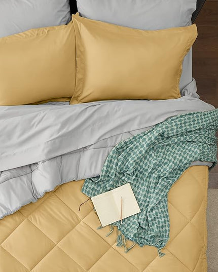 Bedsure Yellow Full Size Comforter Set - 7 Pieces Reversible Full Bed in a Bag Full Bed Set with Comforters, Sheets, Pillowcases & Shams, Full Bedding Sets - LeafyLoom