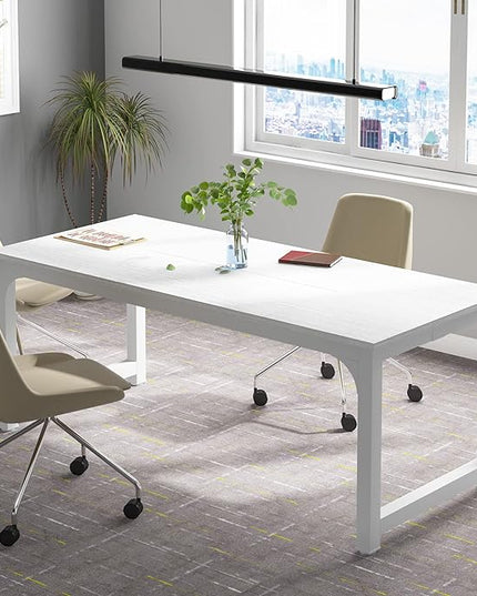 Tribesigns Modern Computer Desk, 70.8 x 31.5 inch Large Office Desk Computer Table Study Writing Desk Workstation for Home Office, White Metal Frame - LeafyLoom