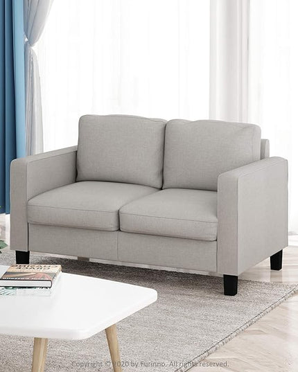 Furinno Bayonne Modern Upholstered Loveseat/Sofa Couch for Living Room, Fog - LeafyLoom