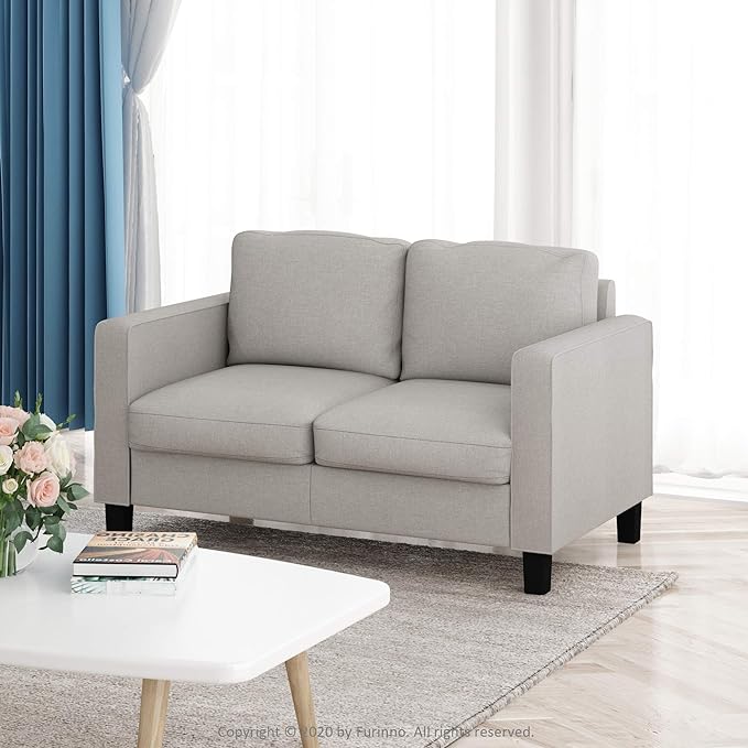 Furinno Bayonne Modern Upholstered Loveseat/Sofa Couch for Living Room, Fog - LeafyLoom