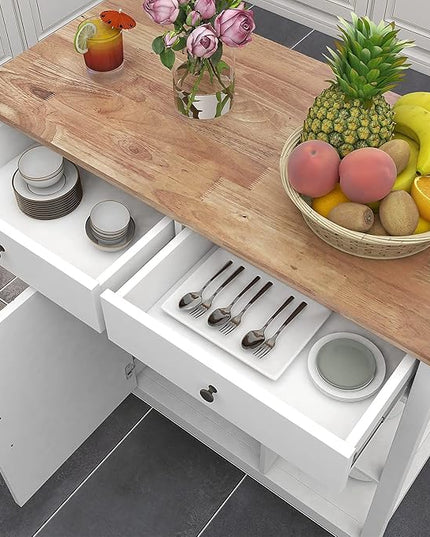 ChooChoo Kitchen Cart on Wheels with Wood Top, Utility Wood Kitchen Islands with Storage and Drawers, Easy Assembly - White - LeafyLoom